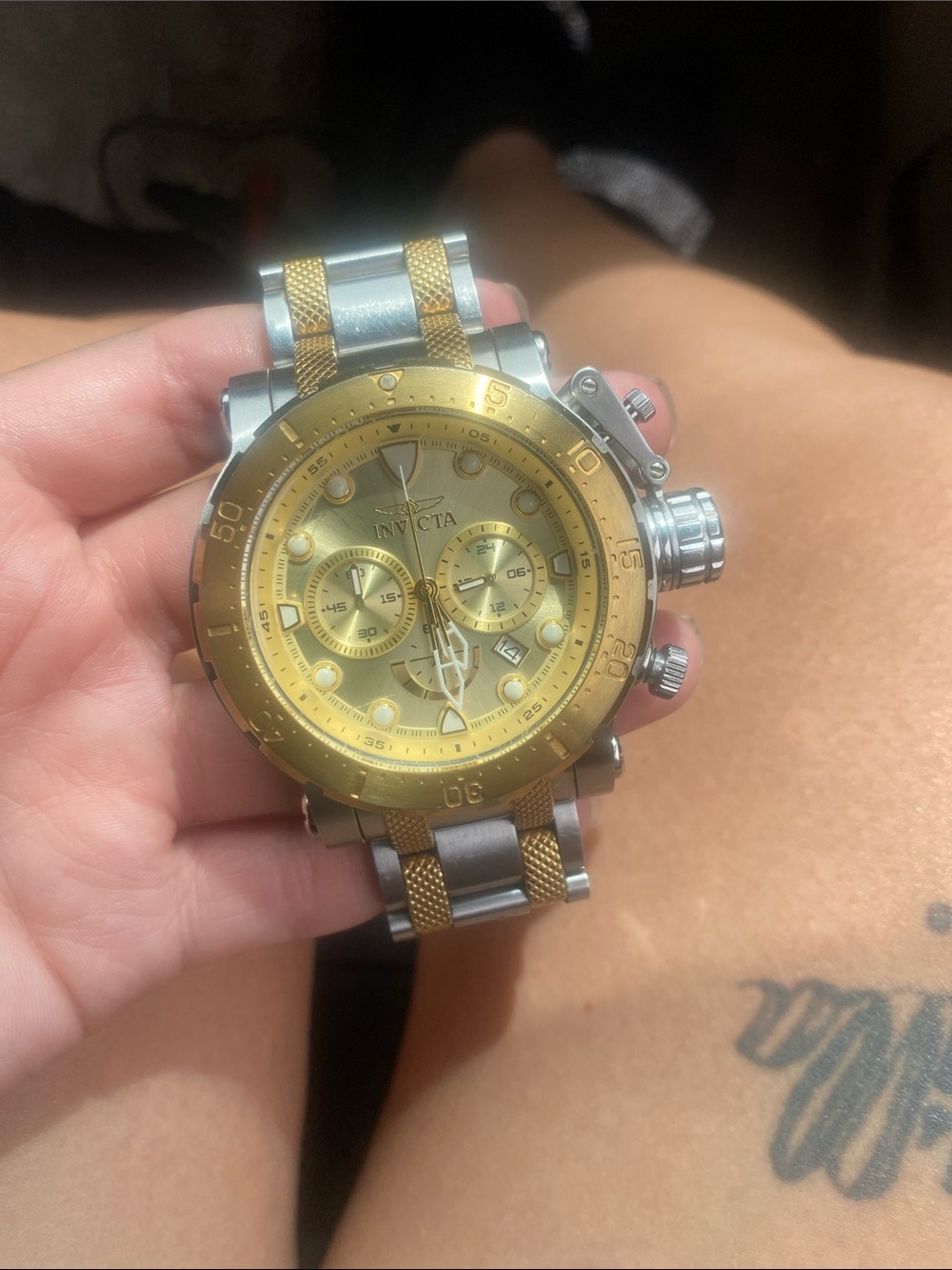 Invicta Gold and Silver Two-Tone Chronograph Bracelet Watch